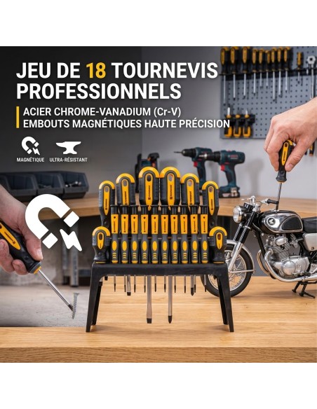 Jeu de 18 tournevis vue d'ensemble