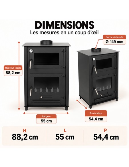 Dimensions AURALIS Poêle à bois et four multifonction