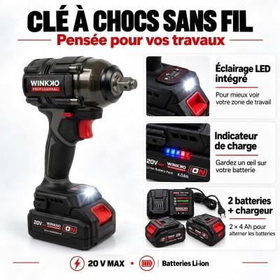 Clé à choc sans fil 550 Nm - Boulonneuse professionnelle haute performance. 2