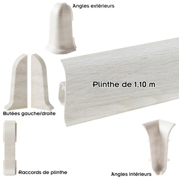 Plinthes goulotte passe-câble PVC 59 mm - 1,10 m avec raccords inclus