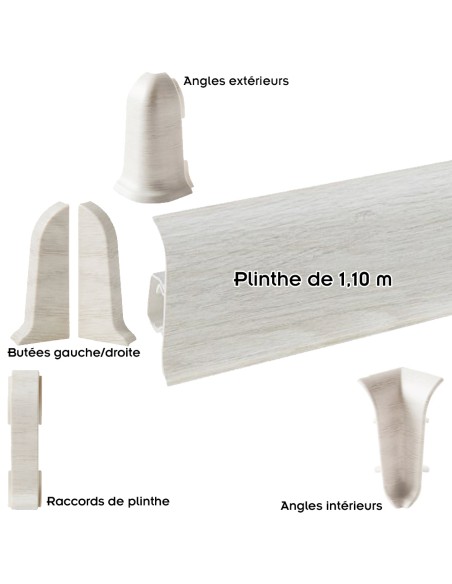Plinthes goulotte passe-câble PVC 59 mm - 1,10 m avec raccords inclus