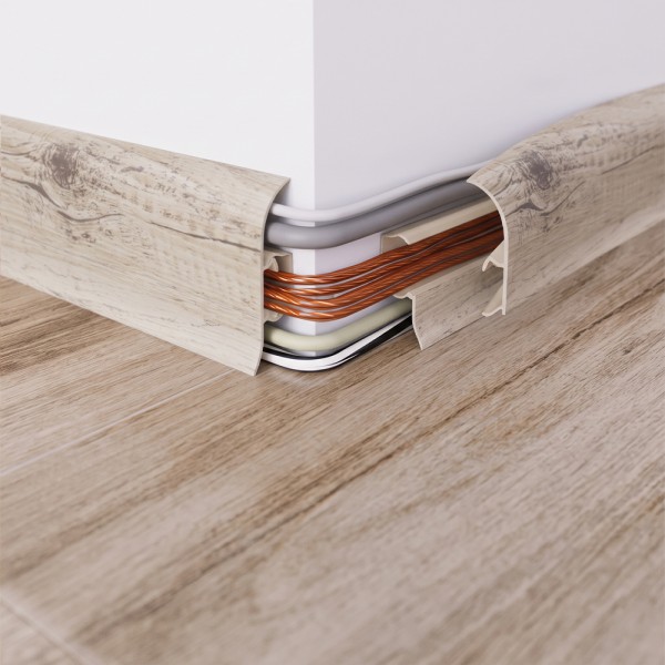 Plinthes goulotte passe-câble PVC 59 mm - 1,10 m avec raccords inclus