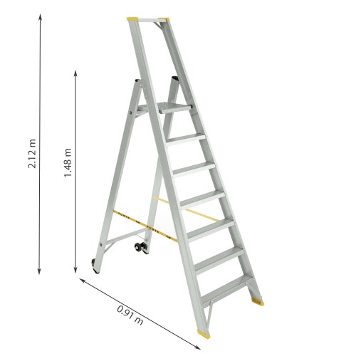 Escabeau Forte 7 marches en aluminium avec roulettes 2