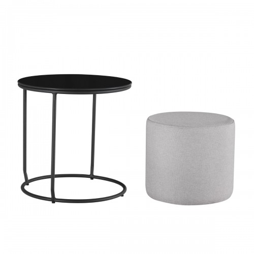 Bout de canapé rond avec pouf gris 2