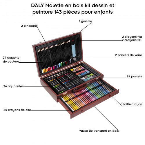 Malette en bois kit dessin et peinture 2